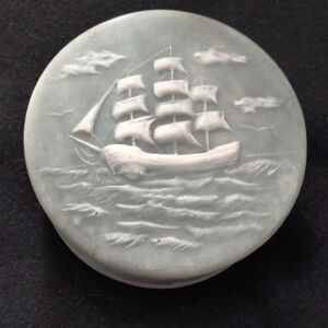 Robert Nemith Vintage Blue Hand-Carved Incolay Stone & Soapstone Tricket Box